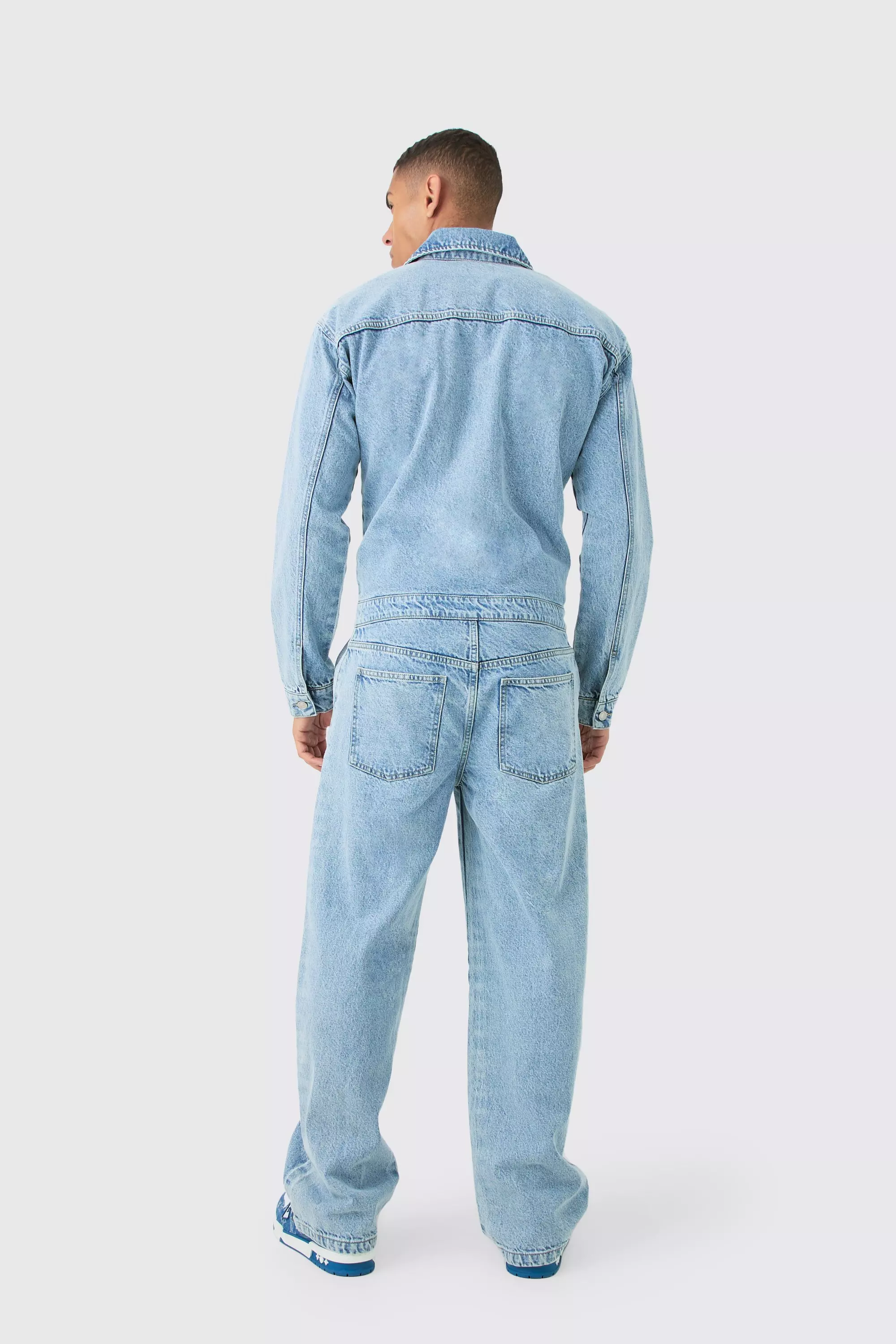 Denim relaxed silhouette jumpsuit / on sale Denim long sleeve coverall / OFFON CLOTHING